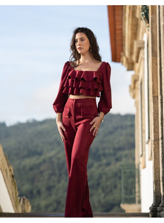 Conjunto de pantalón largo con top de volantes