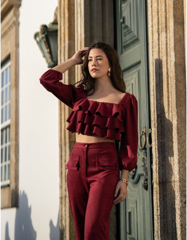 Conjunto de pantalón largo con top de volantes para invitada 2