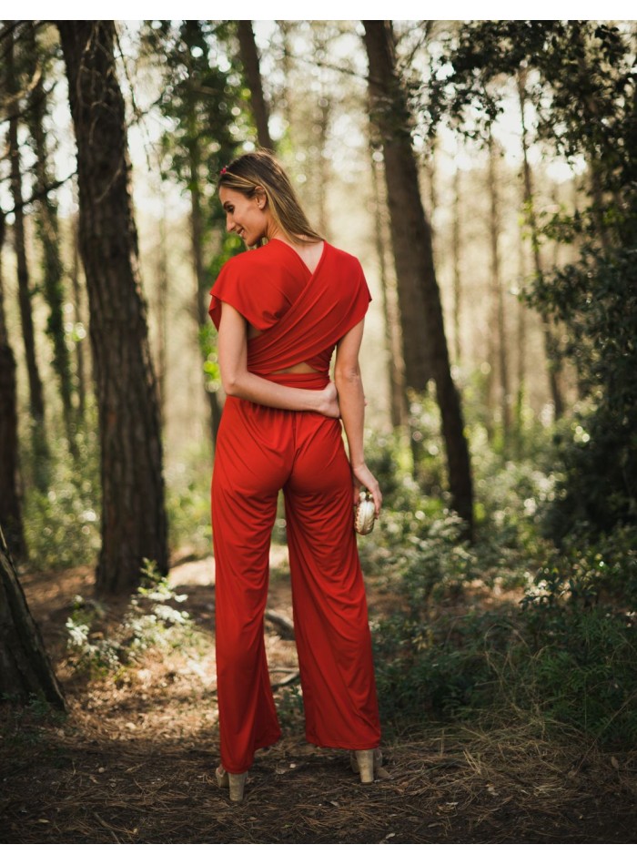 Mono de fiesta multiposición rojo para invitada