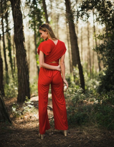 Mono de fiesta multiposición rojo para invitada
