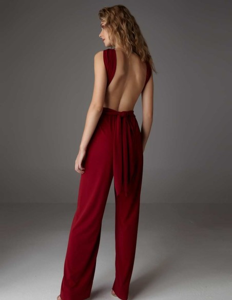 Mono de fiesta multiposición granate para invitada