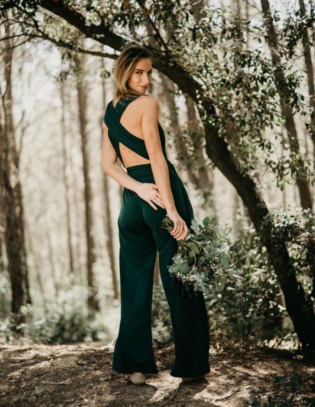 Mono de fiesta multiposición para invitada verde botella