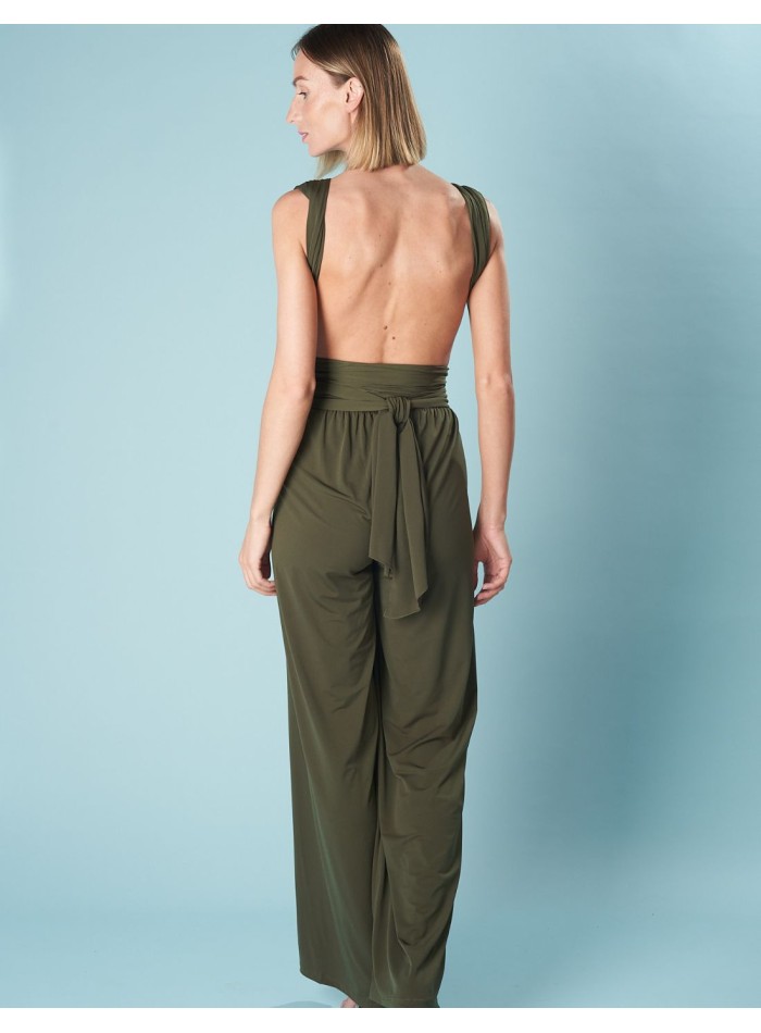 Mono de fiesta multiposición para invitada oliva