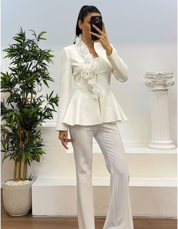 Two-piece suit with ornamental jacket and long...