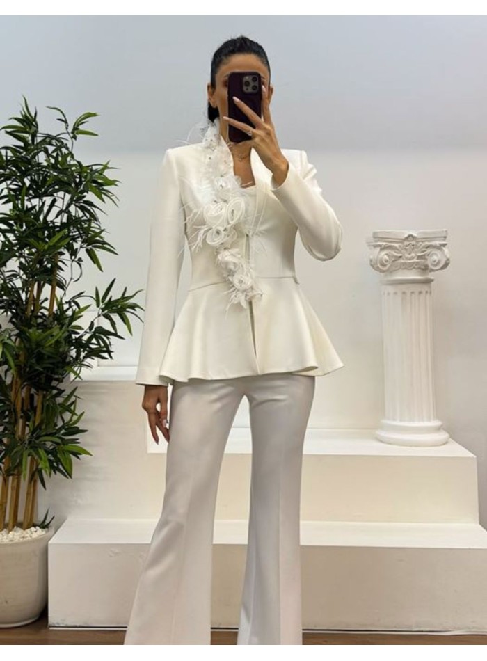 Two-piece suit with ornamental jacket and long...