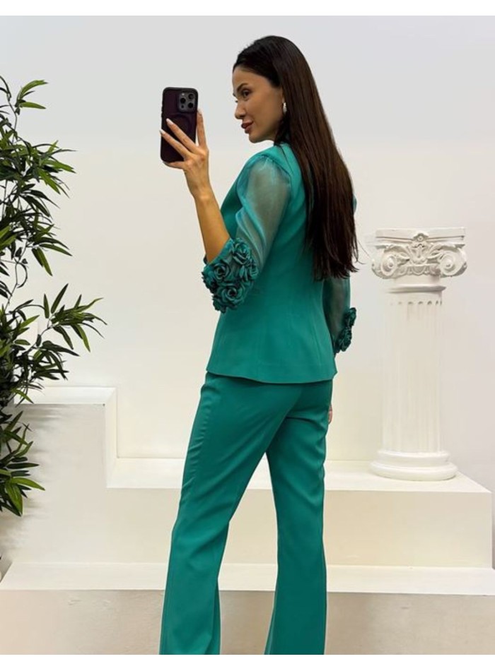 Suit with floral trimmed jacket and long pants