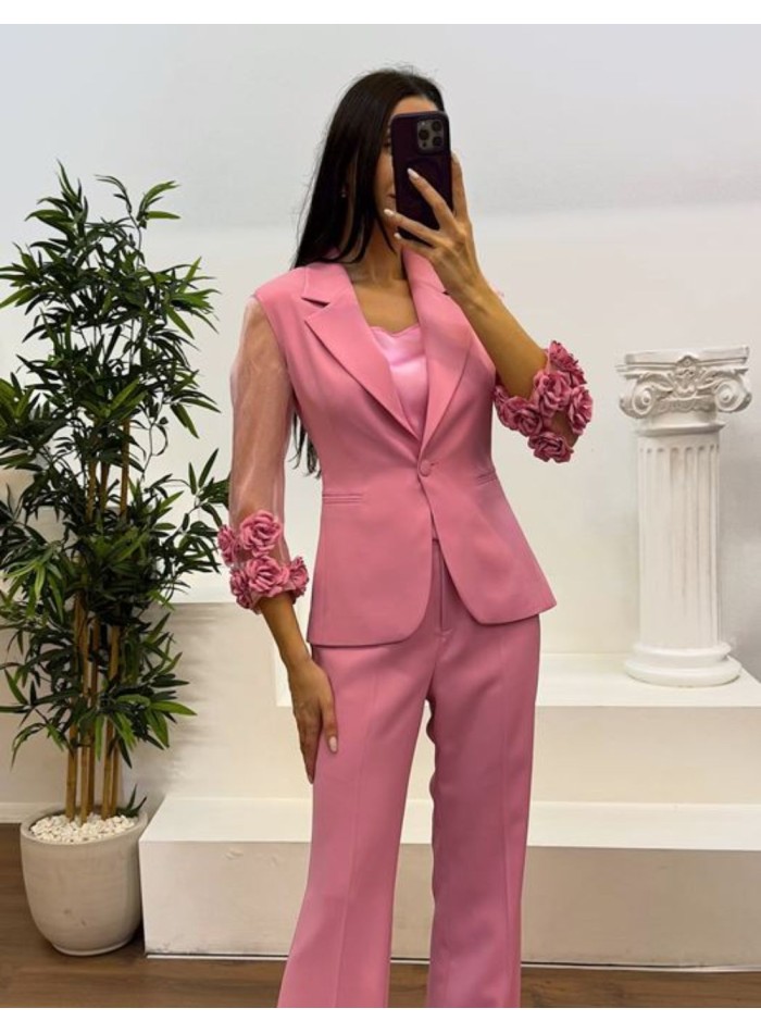 Suit with floral trimmed jacket and long pants