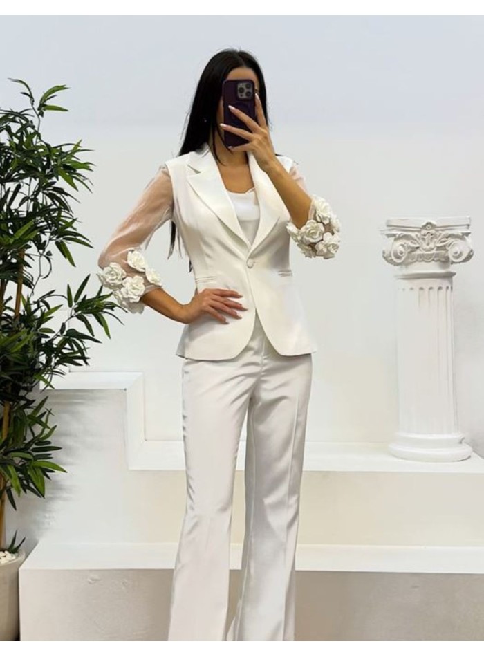 Suit with floral trimmed jacket and long pants