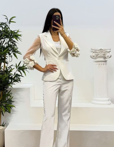 Suit with floral trimmed jacket and long pants