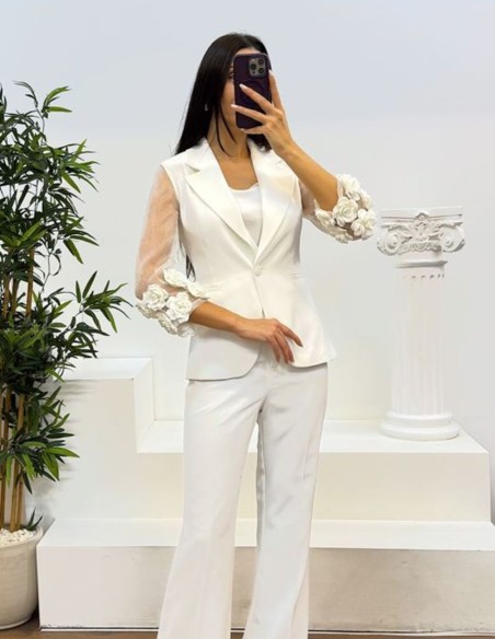 Suit with floral trimmed jacket and long pants