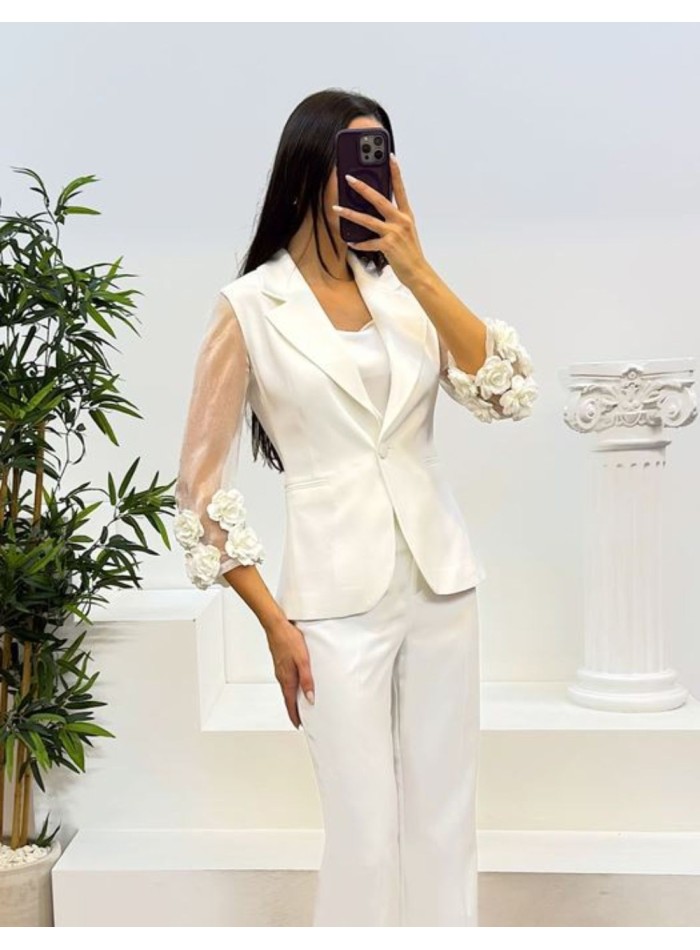 Suit with floral trimmed jacket and long pants