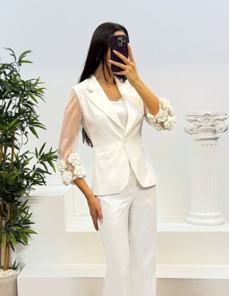 Suit with floral trimmed jacket and long pants