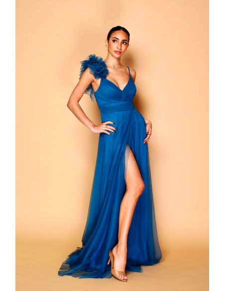 Robe longue en tulle avec épaule décorée pour invitée - Sandra Barneda
