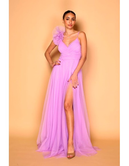 Robe longue en tulle avec épaule décorée pour invitée - Sandra Barneda