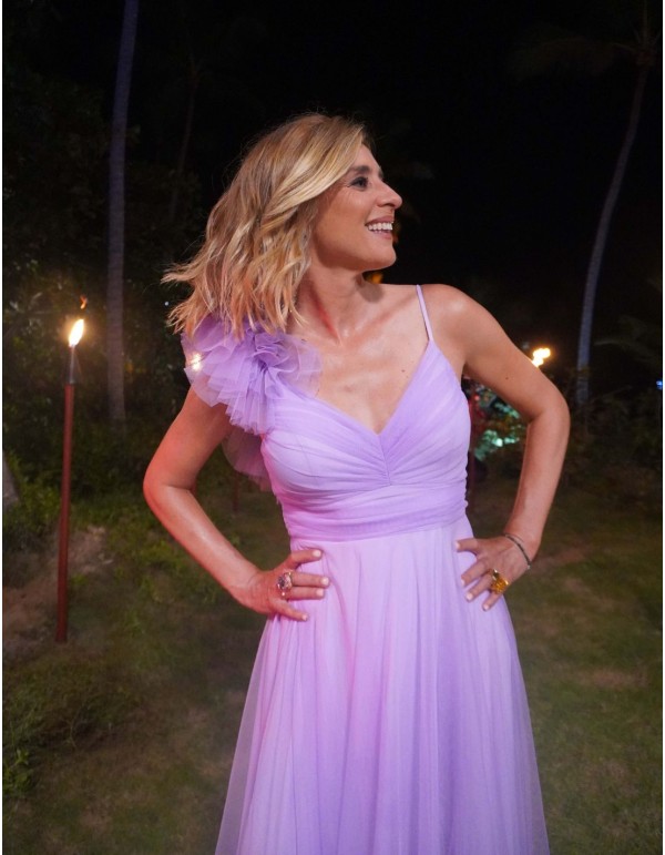 Robe longue en tulle avec épaule décorée pour invitée -...