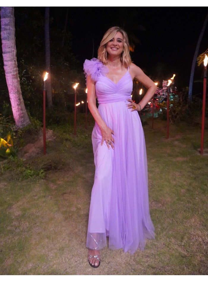 Vestido largo de tul con hombro decorado para invitada - Sandra Barneda
