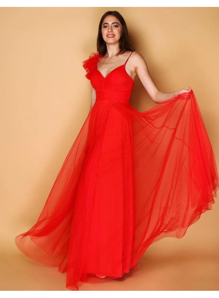 Robe longue en tulle avec épaule décorée pour...
