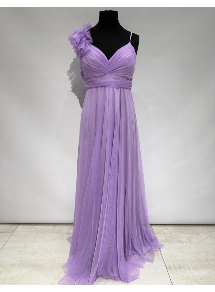 Vestido largo de tul con hombro decorado para...