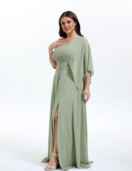 Robe de soirée longue avec encolure asymétrique en mousseline de soie