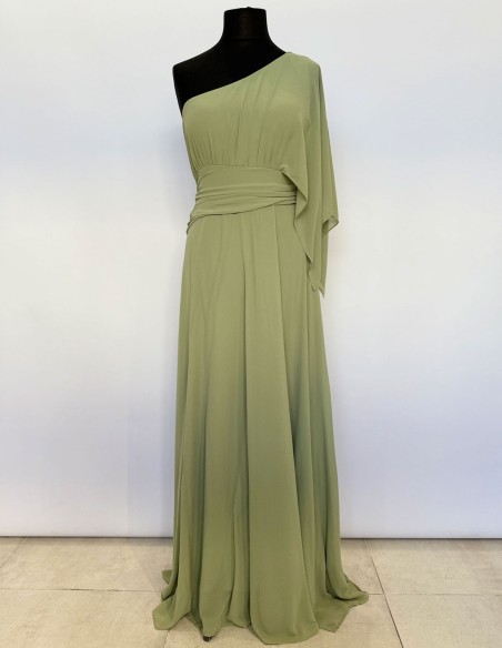 Robe de soirée longue avec encolure asymétrique en mousseline de soie