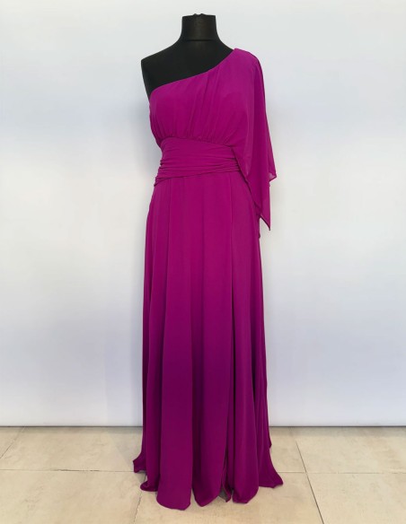 Vestido de fiesta largo con escote asimétrico en gasa