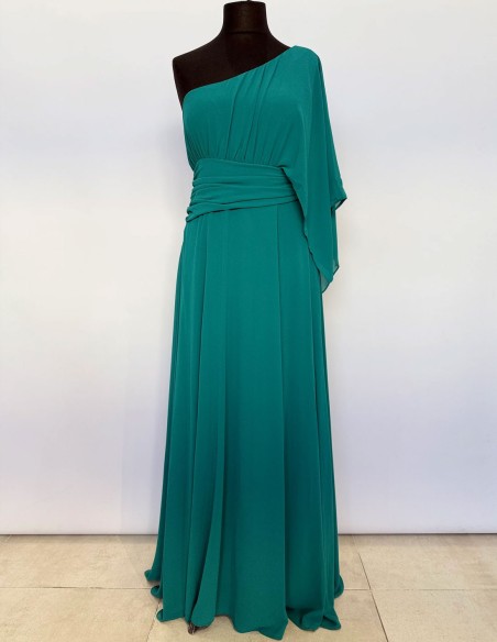 Robe de soirée longue avec encolure asymétrique en mousseline de soie