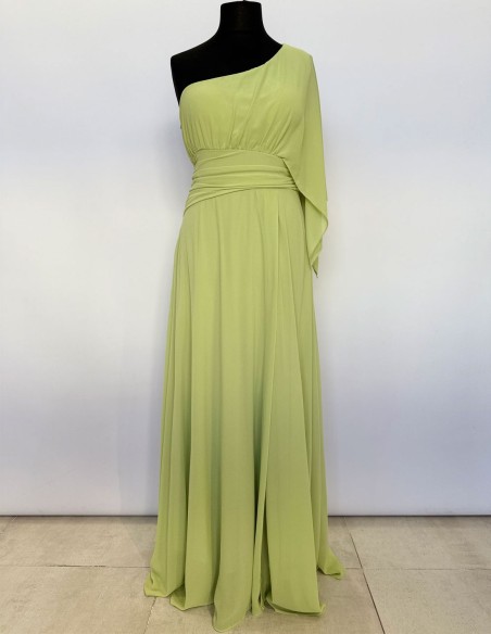 Vestido de fiesta largo con escote asimétrico en gasa