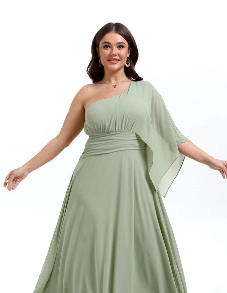 Long gown with asymmetrical chiffon neckline