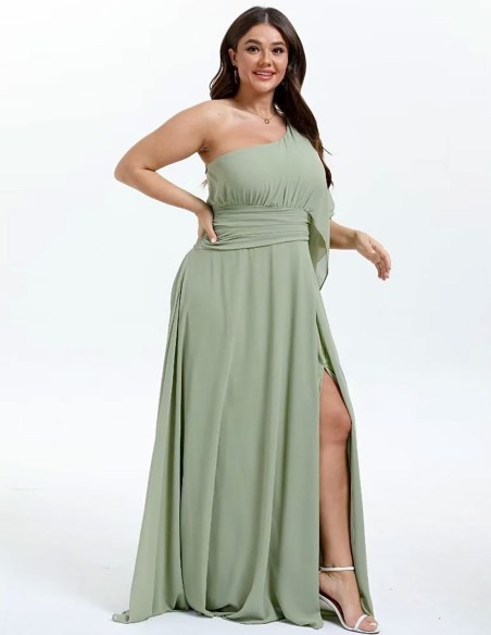 Robe de soirée longue avec encolure asymétrique en mousseline de soie