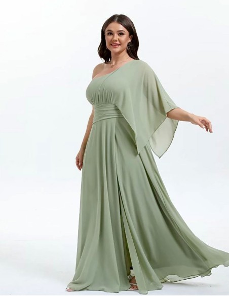 Vestido de fiesta largo con escote asimétrico en gasa