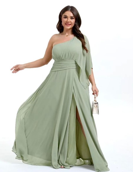 Long gown with asymmetrical chiffon neckline
