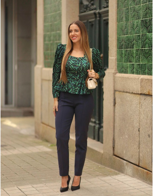 Blusa estampada con peplum y escote cuadrado 2