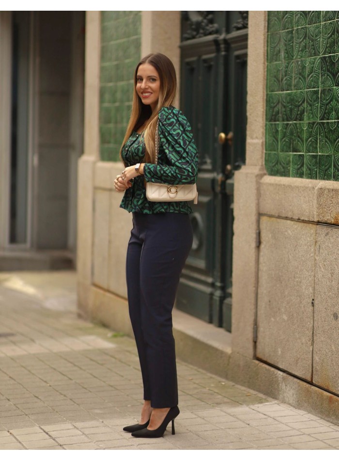 Printed blouse with peplum and square neckline