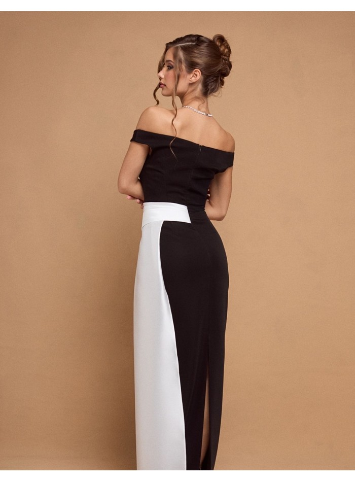 Black and white long party dress with bandeau...
