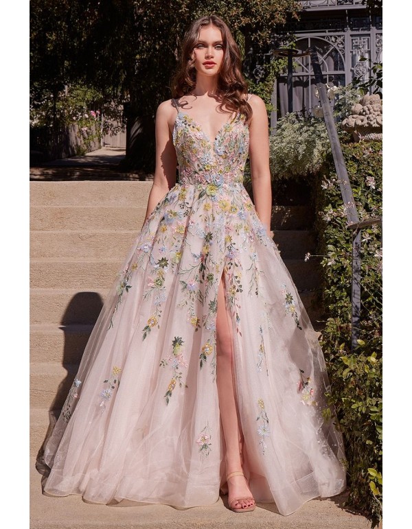 ball gown made of tulle with floral embroidery 2