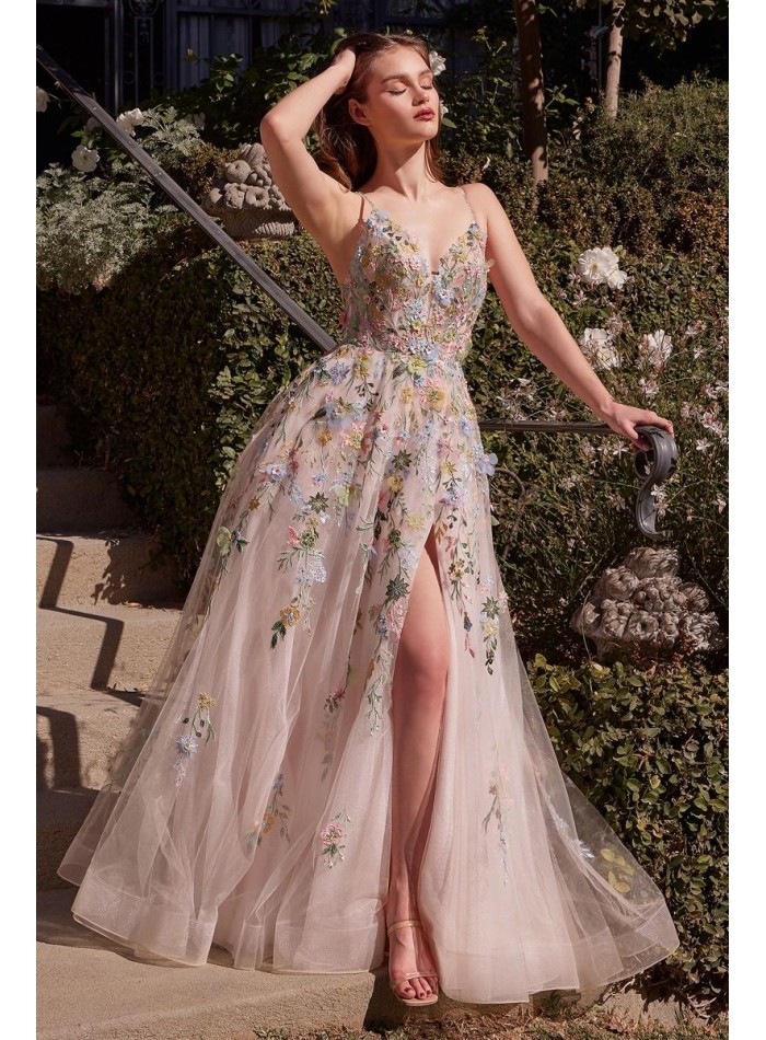 Robe de soirée longue en tulle avec broderie...