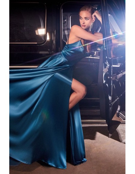 Sanitized long gown  with floaty skirt and adjustable straps