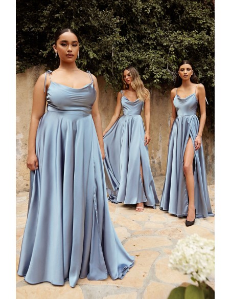 Sanitized long gown  with floaty skirt and adjustable straps