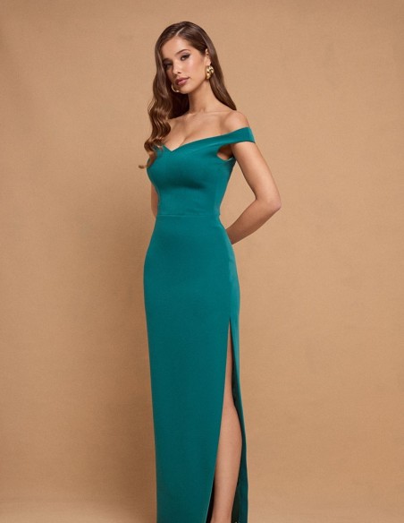 Robe longue vert émeraude avec encolure bandeau