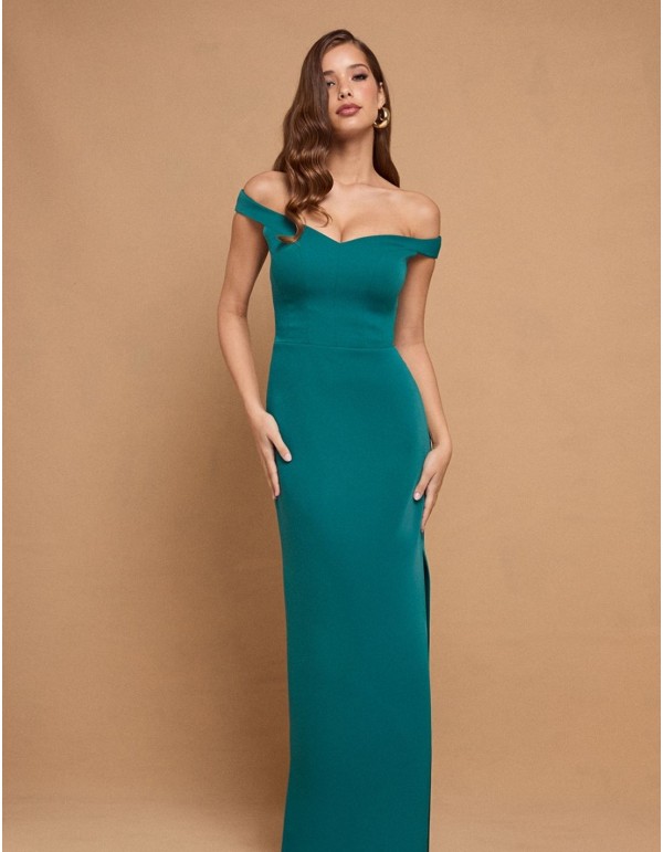 Robe longue vert émeraude avec encolure bandeau
