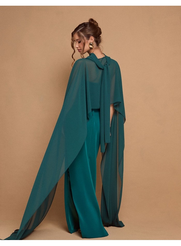 Robe longue sans bretelles avec cape vert émeraude