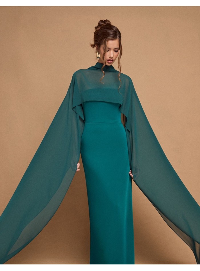 Robe longue sans bretelles avec cape vert émeraude
