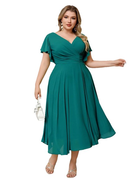 Robe de soirée midi en mousseline avec manches