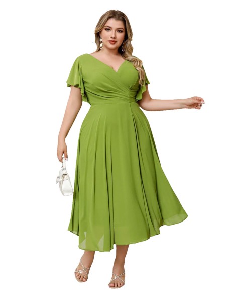 Chiffon midi dress with sleeves