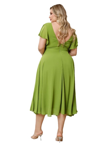 espalda del Vestido de fiesta midi de gasa con manguita