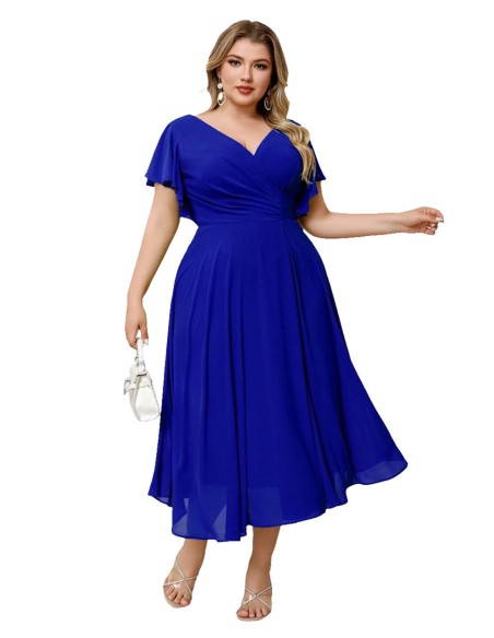 Chiffon midi dress with sleeves