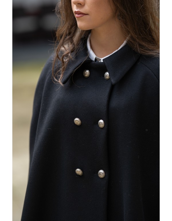 Long black coat with front buttons
