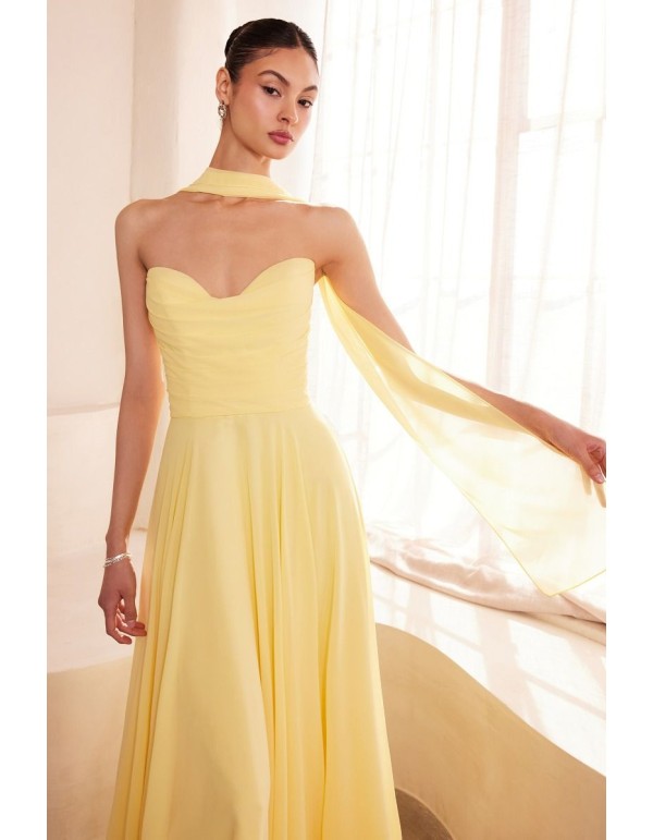 Vestido de invitada largo palabra de honor con chal a conjunto