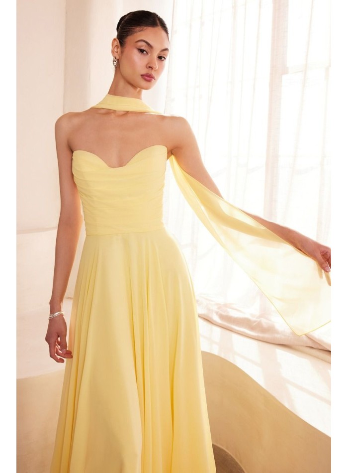 Robe d'invité longue et sans bretelles avec châle assorti