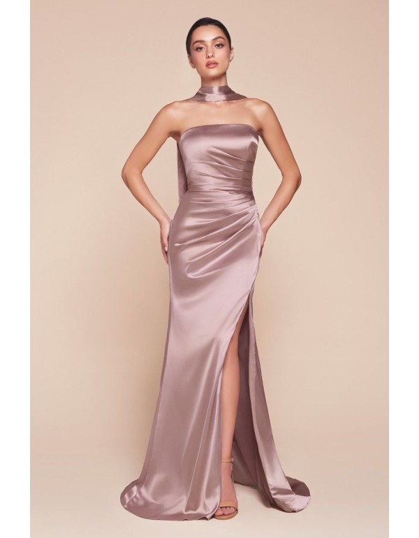 Straight strapless long strapless gown